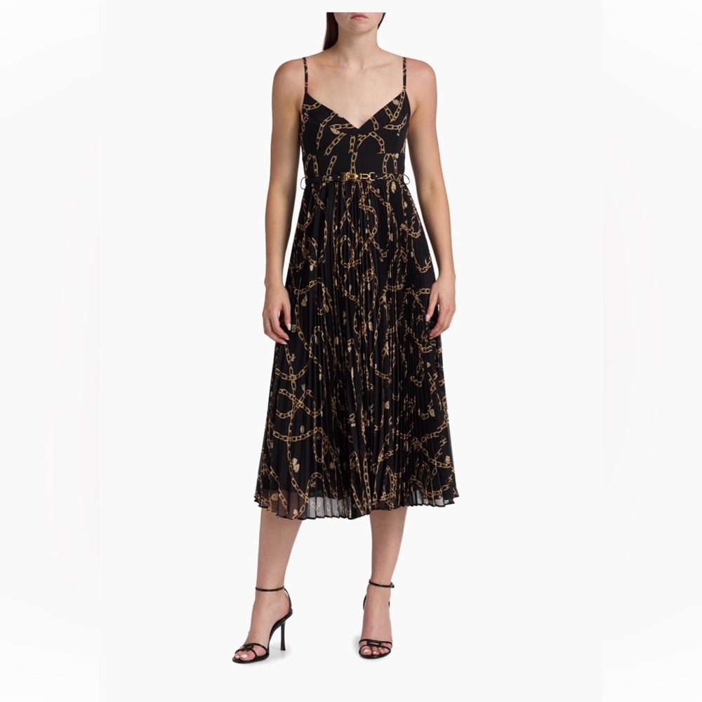 Zimmermann Sunray Pleated Picnic Midi Dress Black Chain-Print Spaghetti Strap 1 - Picture 8 of 16